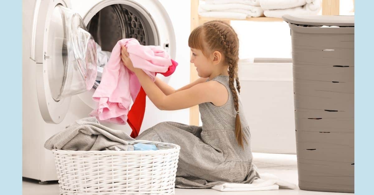 kid sorting laundry
