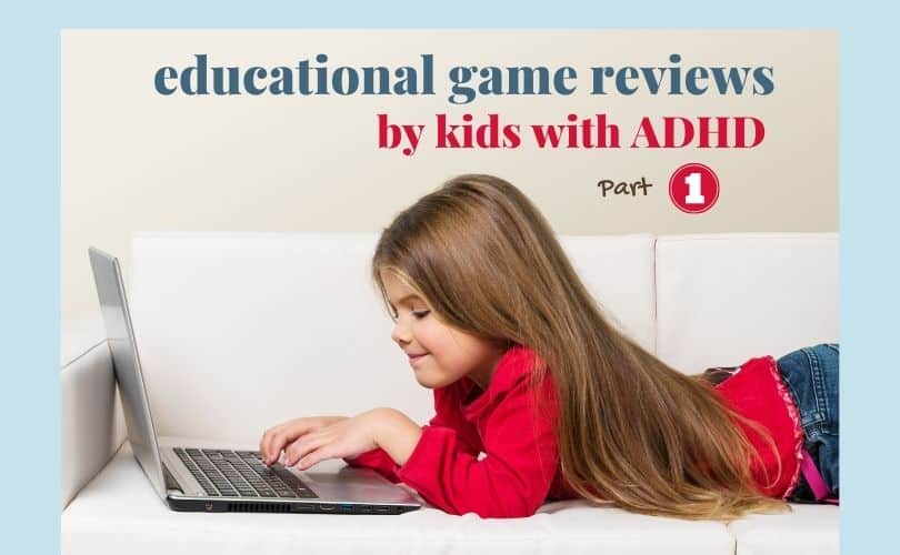Educational game reviews by kids with ADHD. Part 1. photo of a girl lying on a couch and looking at a laptop.