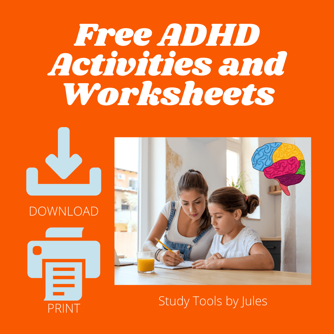 Free ADHD activities and worksheets. Download. Print. Study Tools by Jules. Image of a mom and daughter doing homework together.